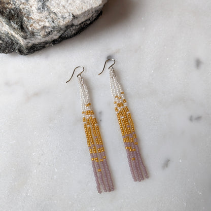 Translucent Glow Long Beaded Fringe Earrings