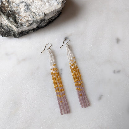 Translucent Glow Long Beaded Fringe Earrings