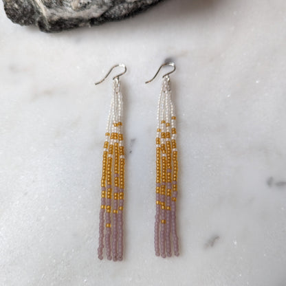 Translucent Glow Long Beaded Fringe Earrings