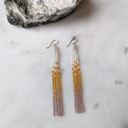 Translucent Glow Long Beaded Fringe Earrings