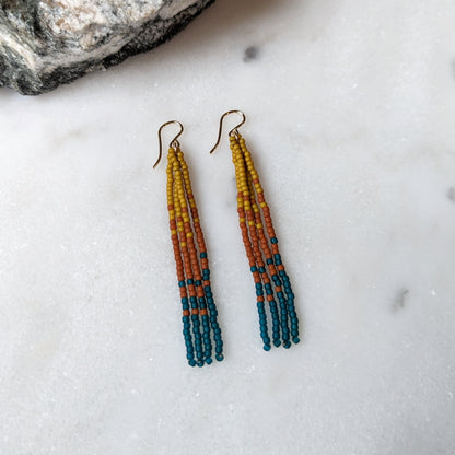 Fall Turquoise Short Beaded Fringe Earrings