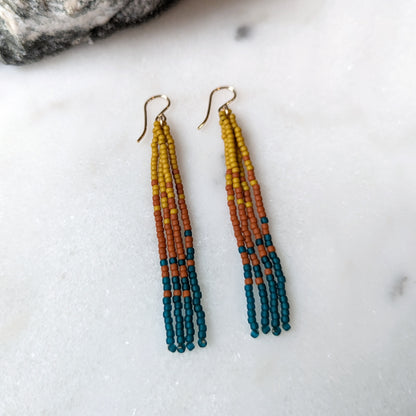 Fall Turquoise Short Beaded Fringe Earrings