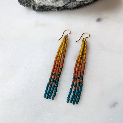 Fall Turquoise Short Beaded Fringe Earrings