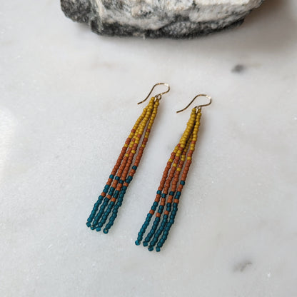 Fall Turquoise Short Beaded Fringe Earrings