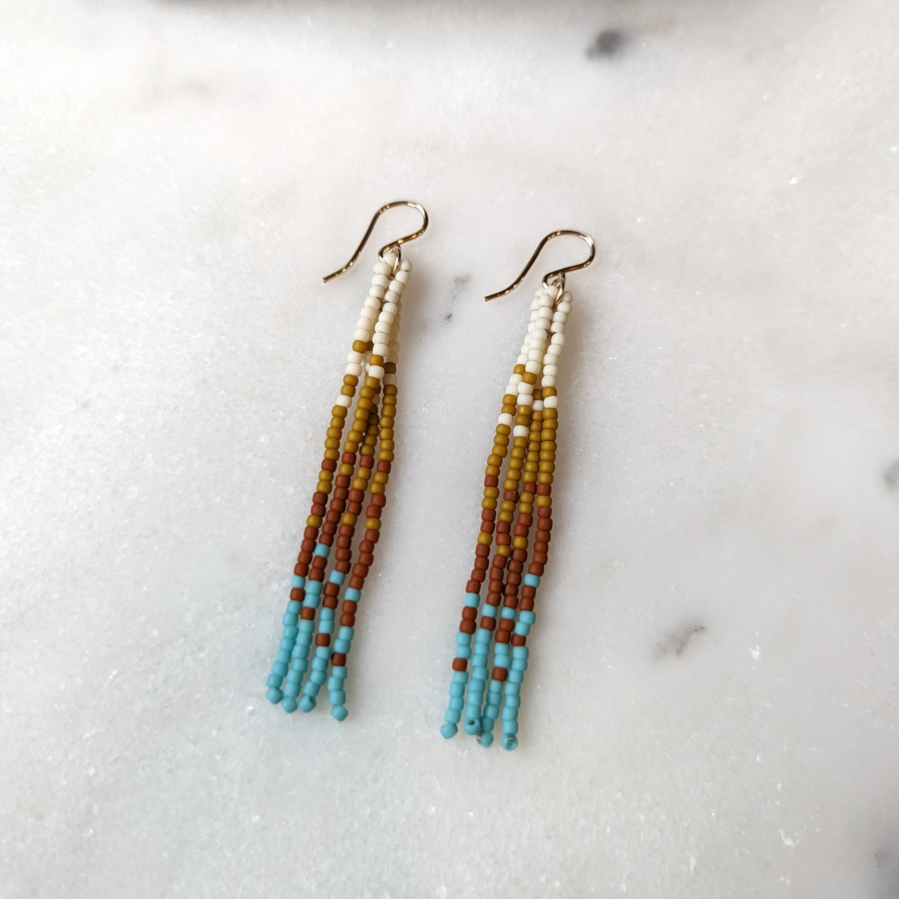 Seaside Sunset Short Beaded Fringe Earrings