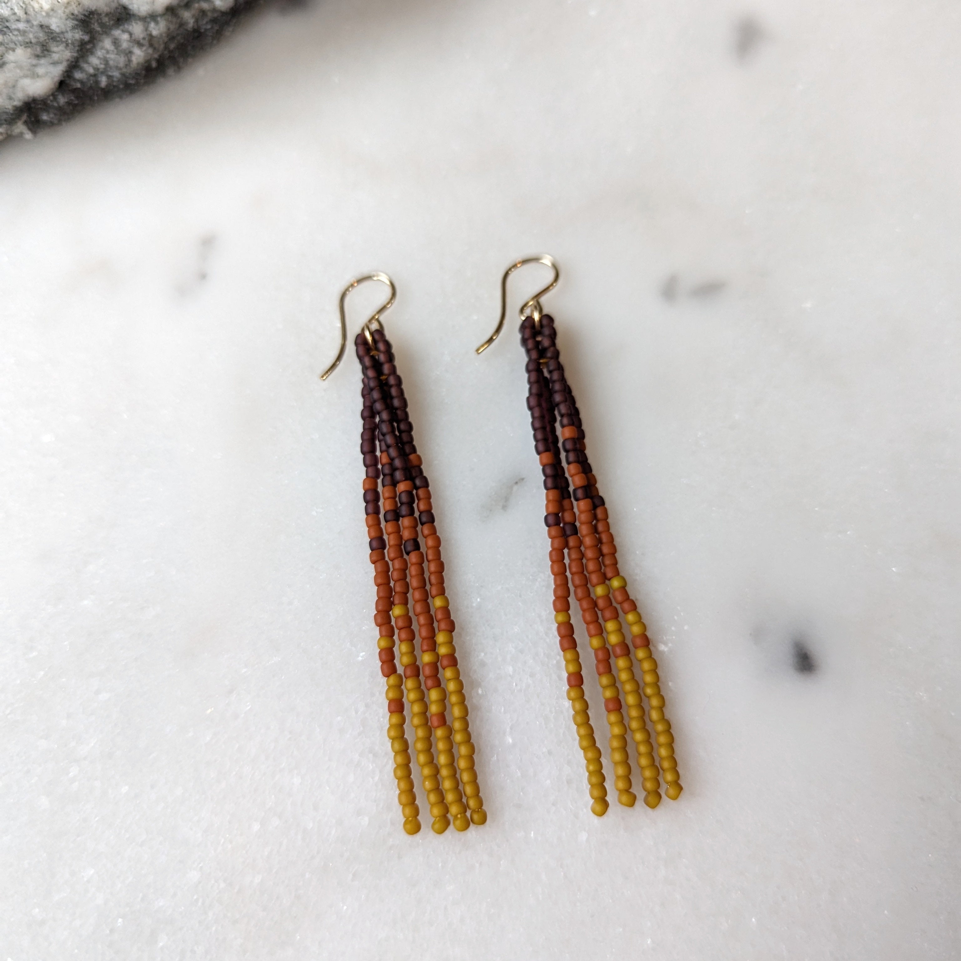 Autumn Pumpkin Spice Short Beaded Fringe Earrings