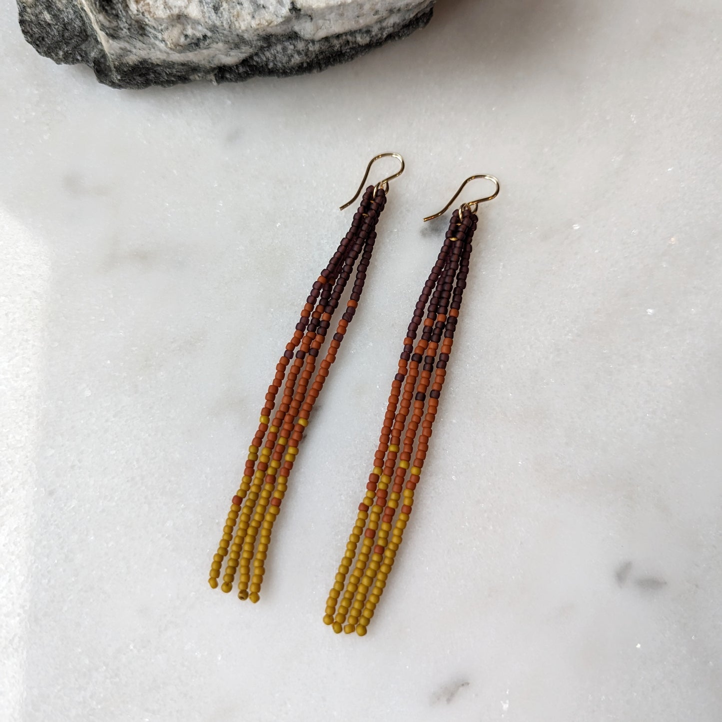 Autumn Pumpkin Spice Long Beaded Fringe Earrings