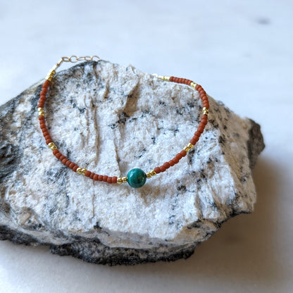 Malachite & Terra Cotta Accent Bracelet