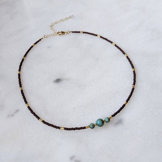 African Turquoise & Oxblood Triple Stone Necklace