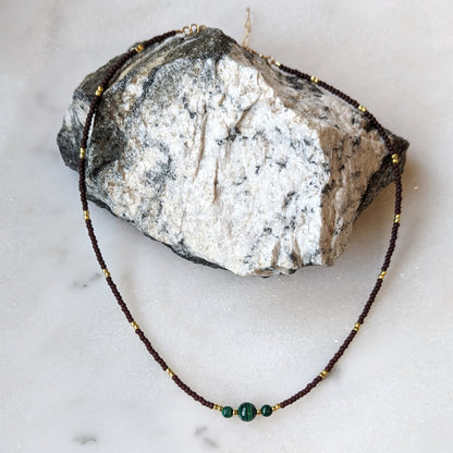 Malachite & Oxblood Triple Stone Necklace