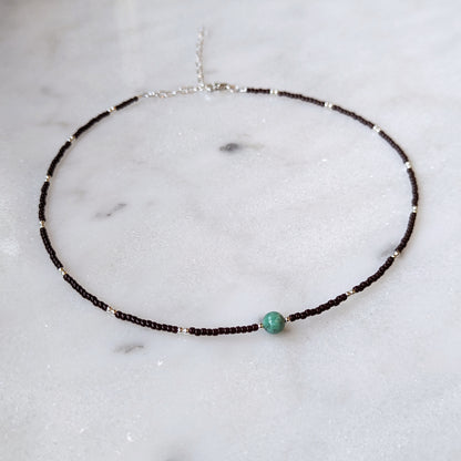 Variscite and Brown Sterling Silver Necklace