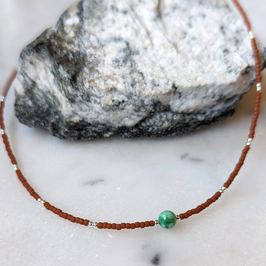 Variscite and Terra Cotta Sterling Silver Necklace
