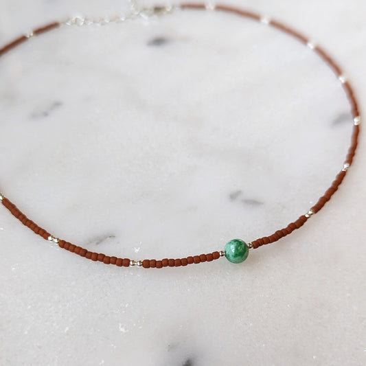 Variscite and Terra Cotta Sterling Silver Necklace