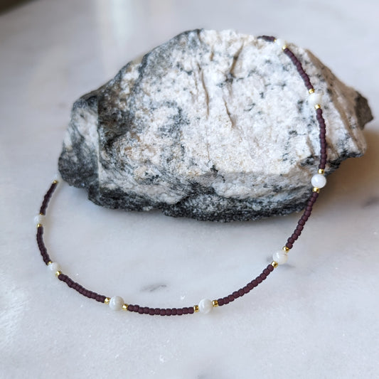Mother of Pearl & Oxblood Accent Stone Necklace