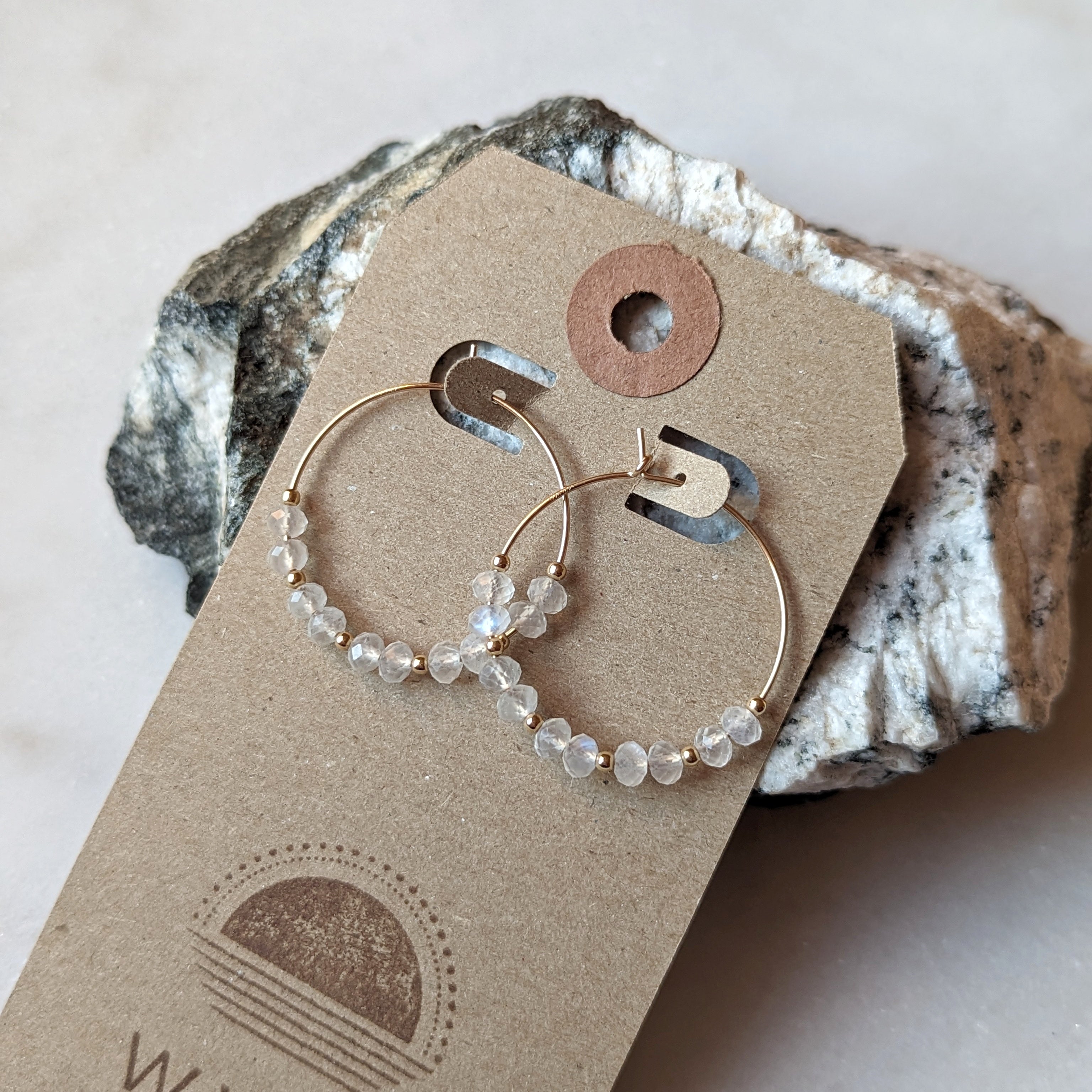Rainbow Moonstone Hoops