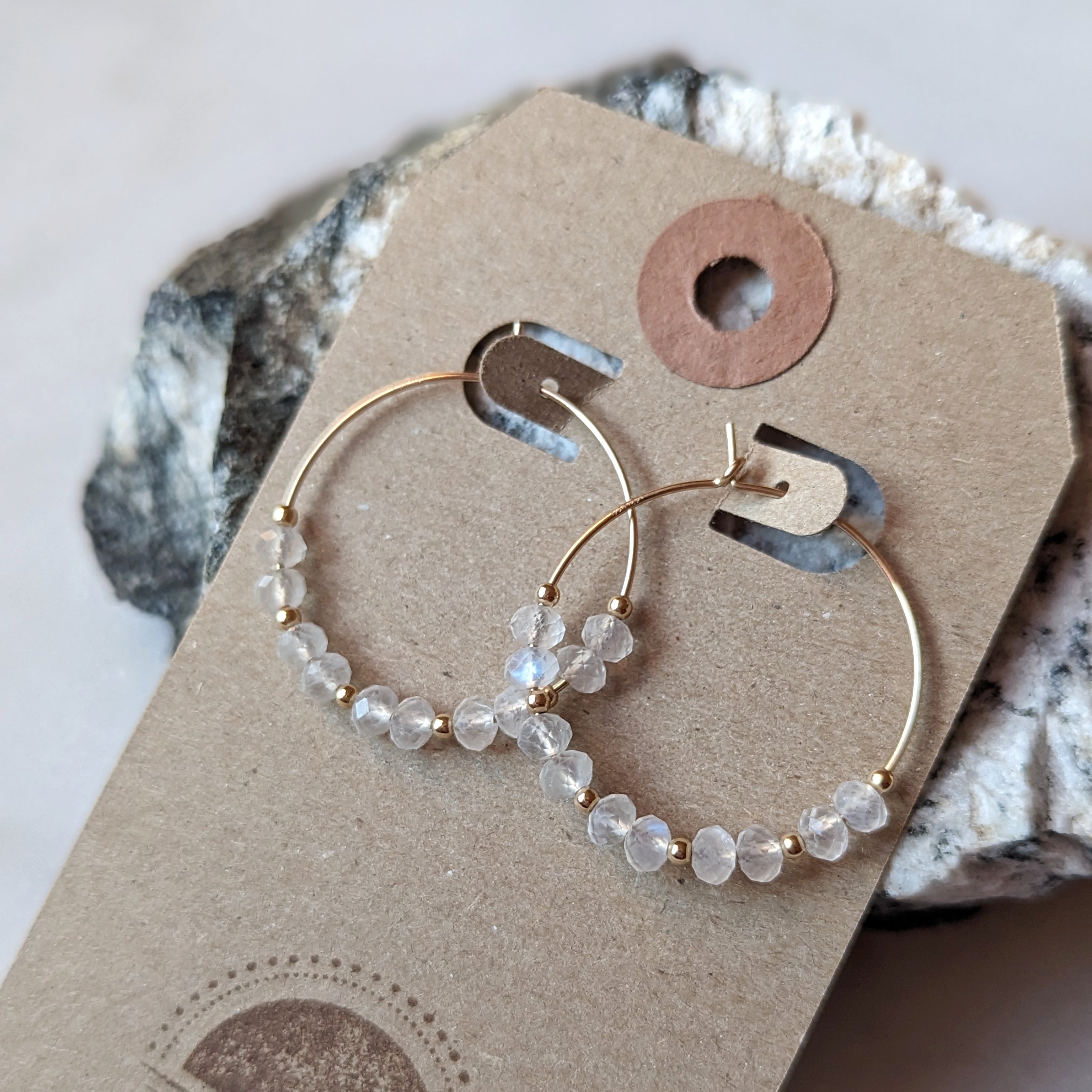 Rainbow Moonstone Hoops