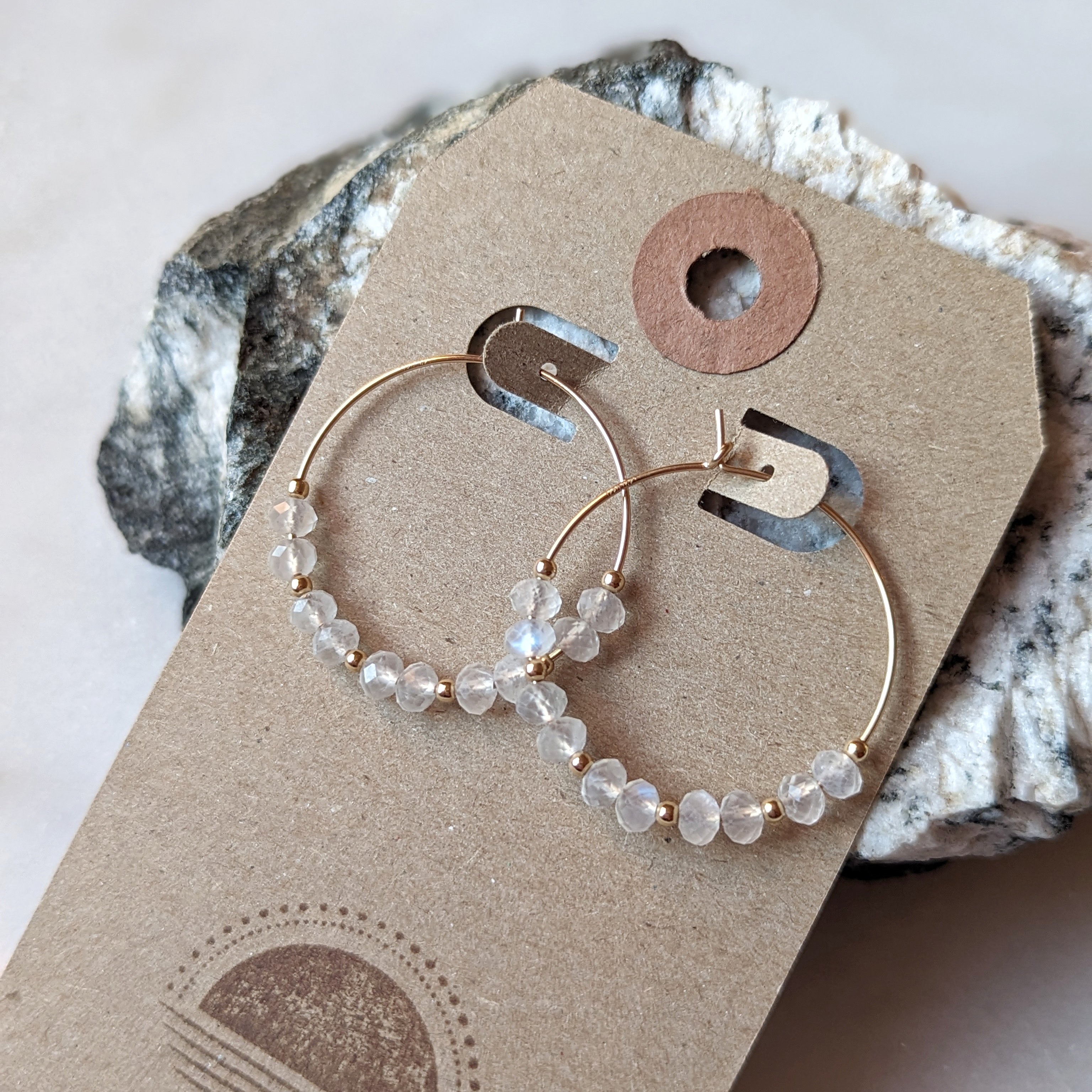 Rainbow Moonstone Hoops