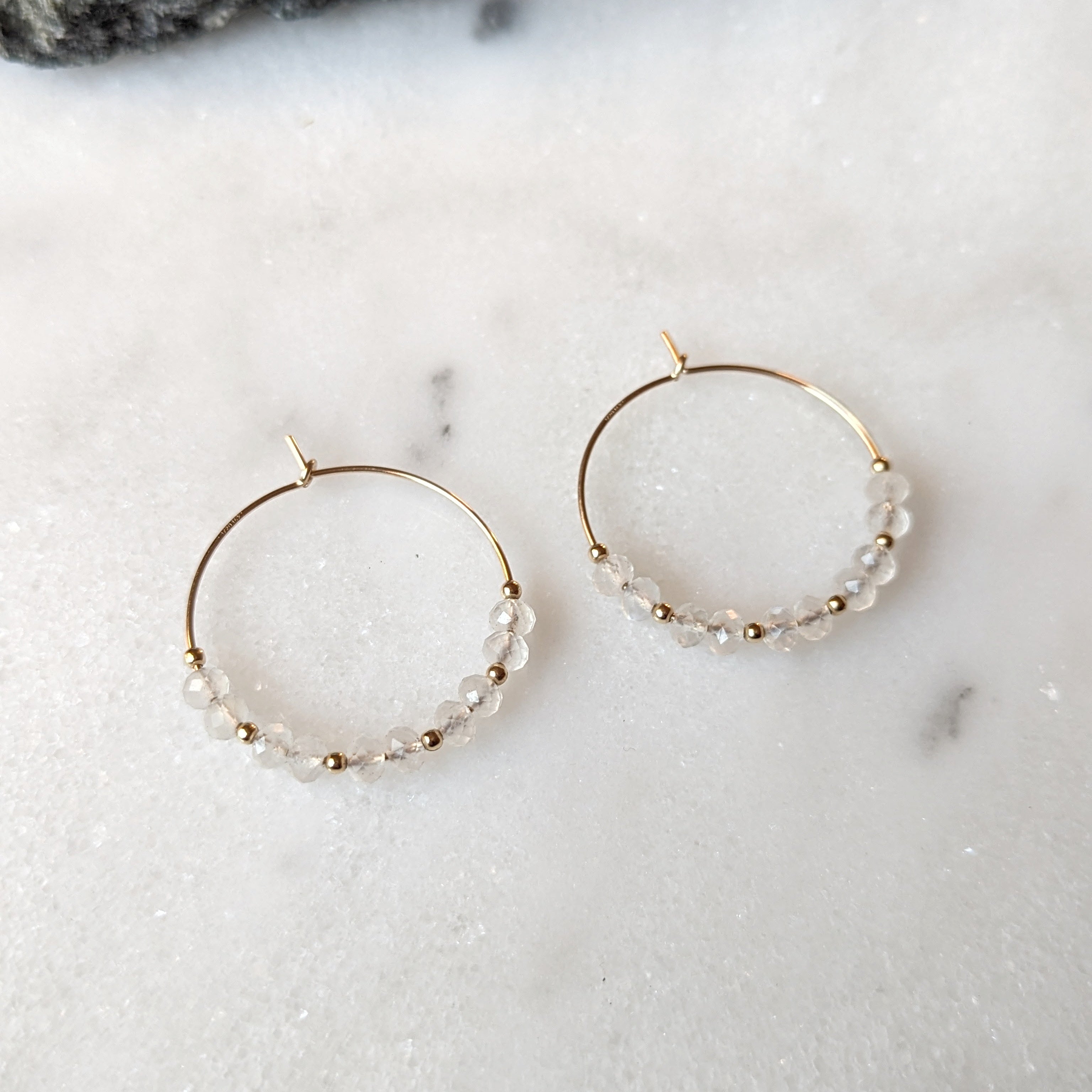 Rainbow Moonstone Hoops