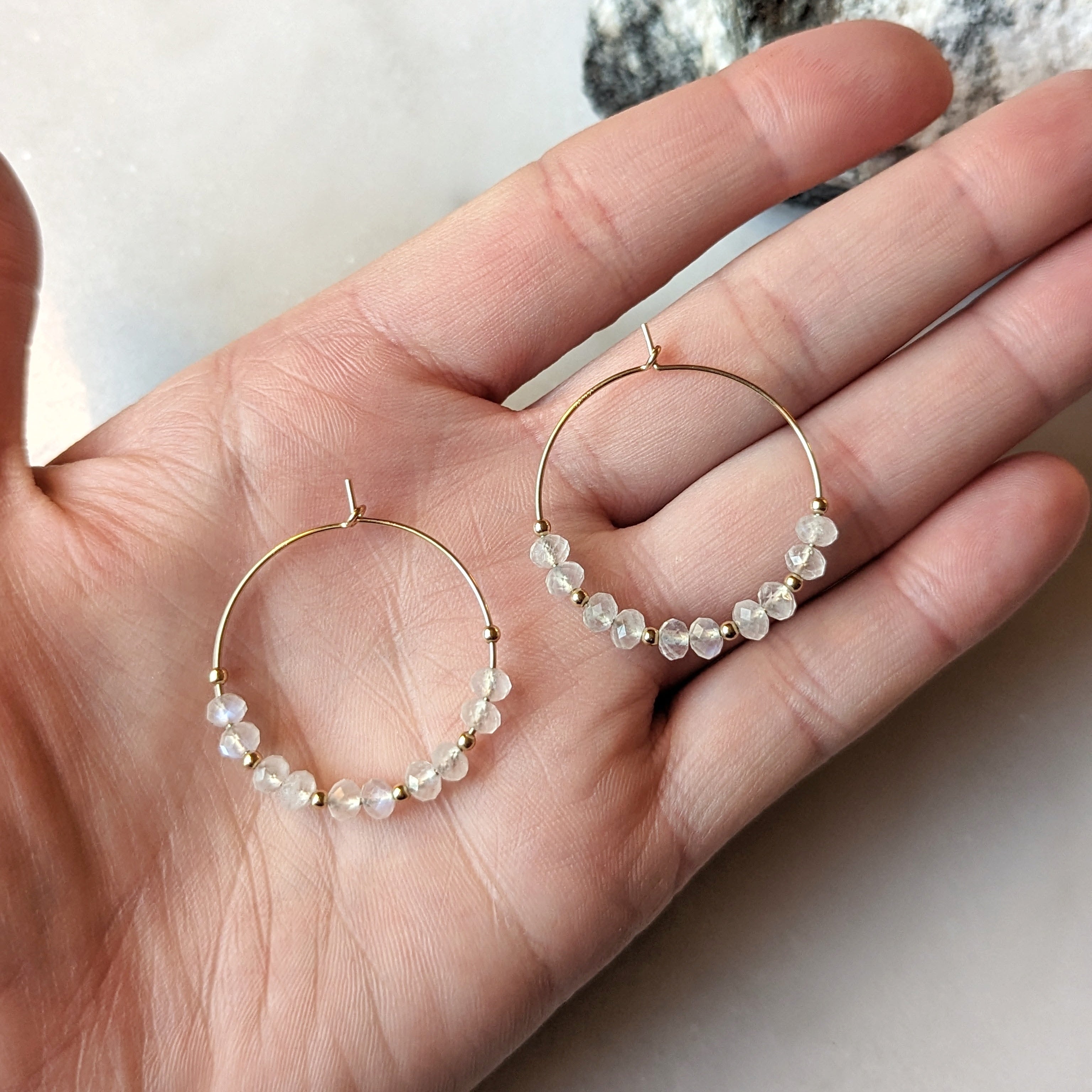Rainbow Moonstone Hoops