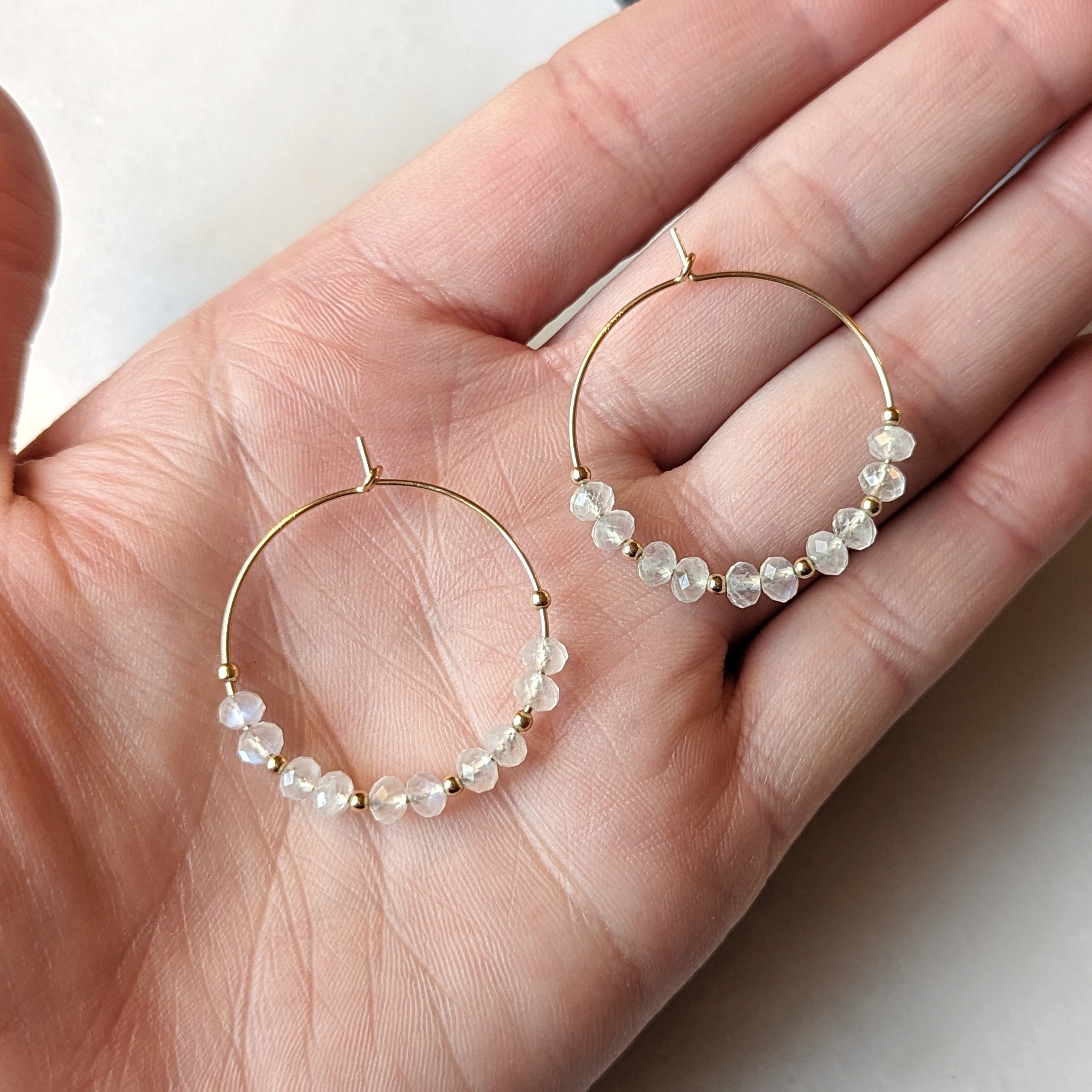 Rainbow Moonstone Hoops