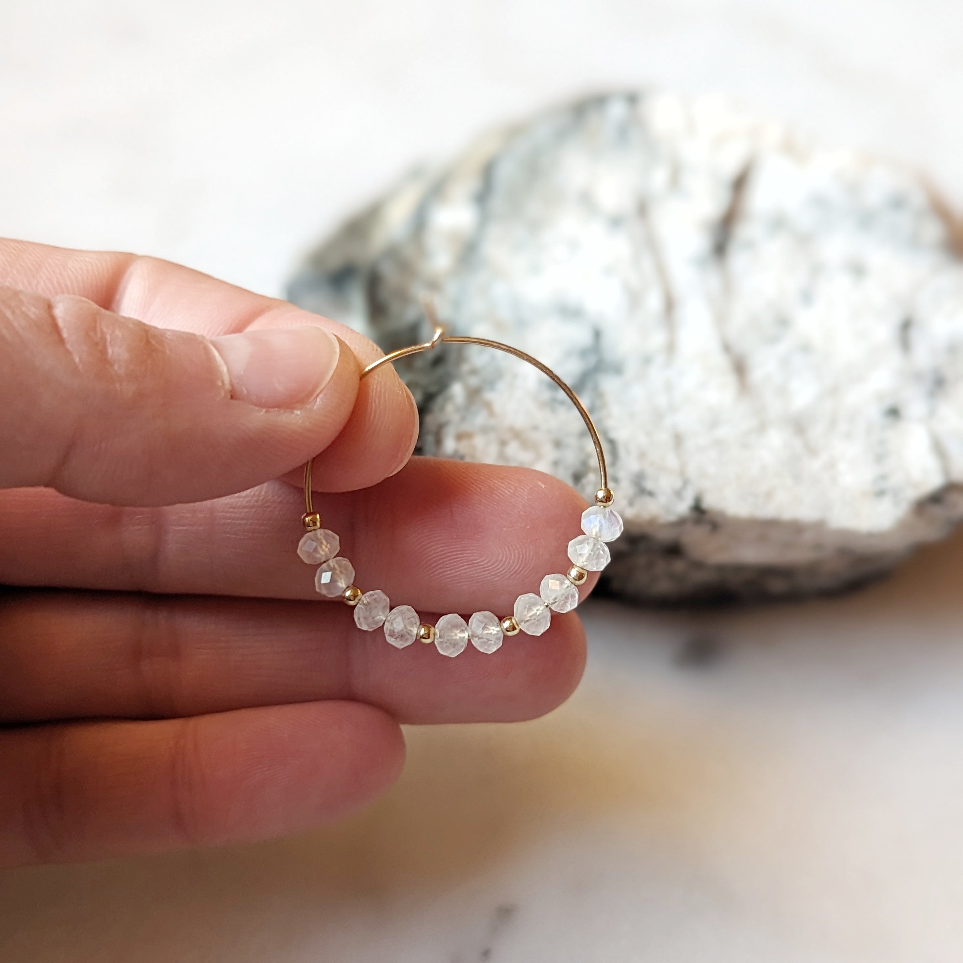 Rainbow Moonstone Hoops