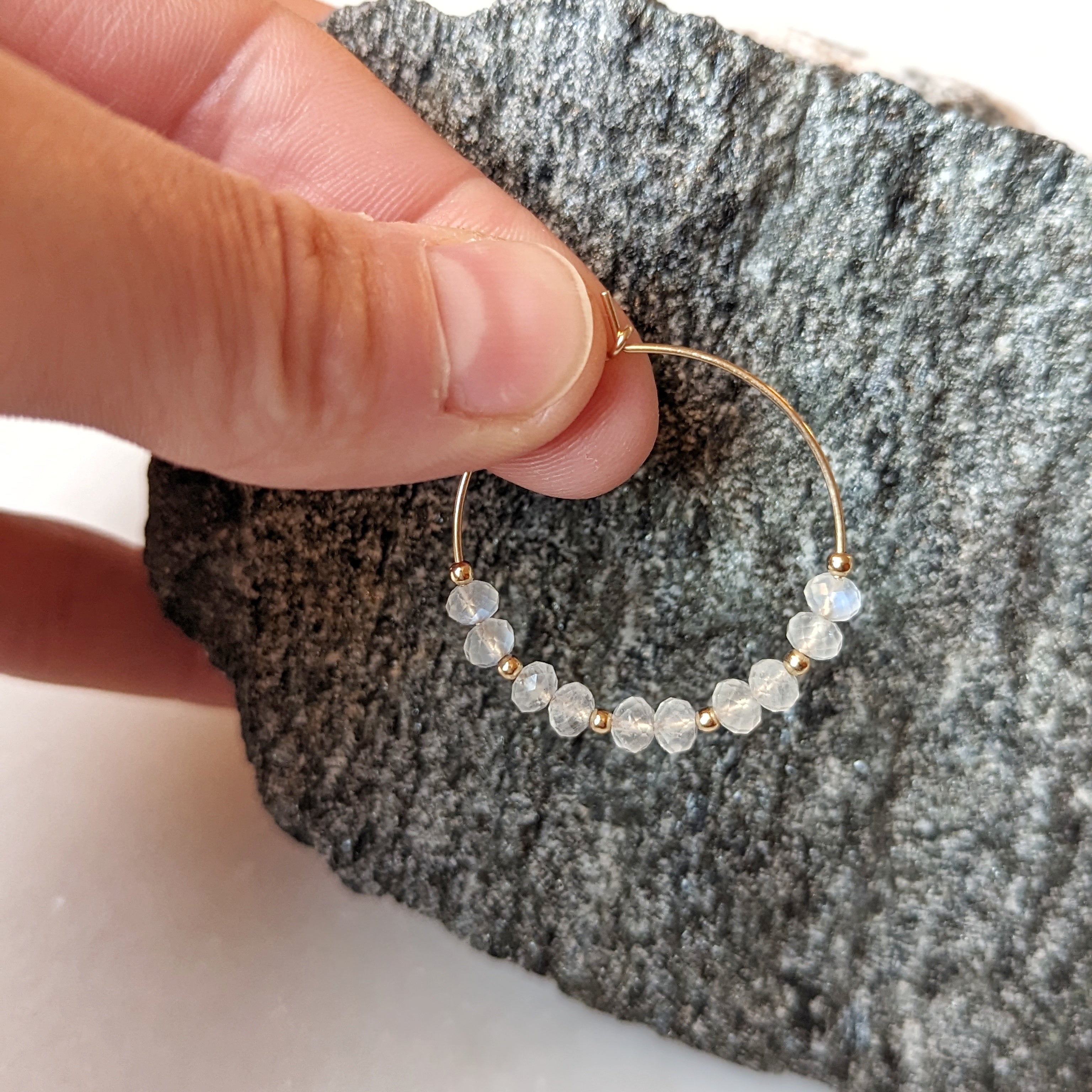 Rainbow Moonstone Hoops
