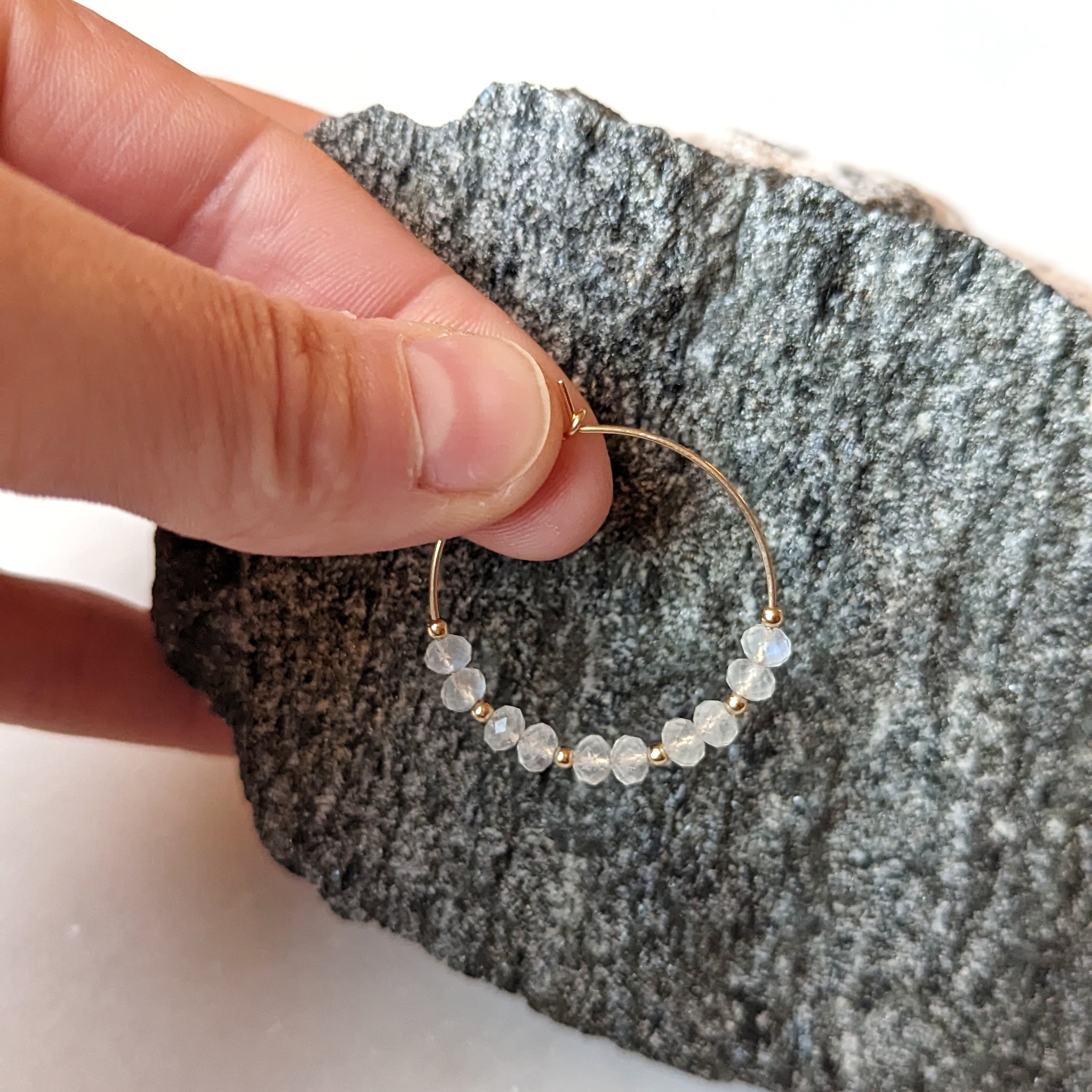 Rainbow Moonstone Hoops