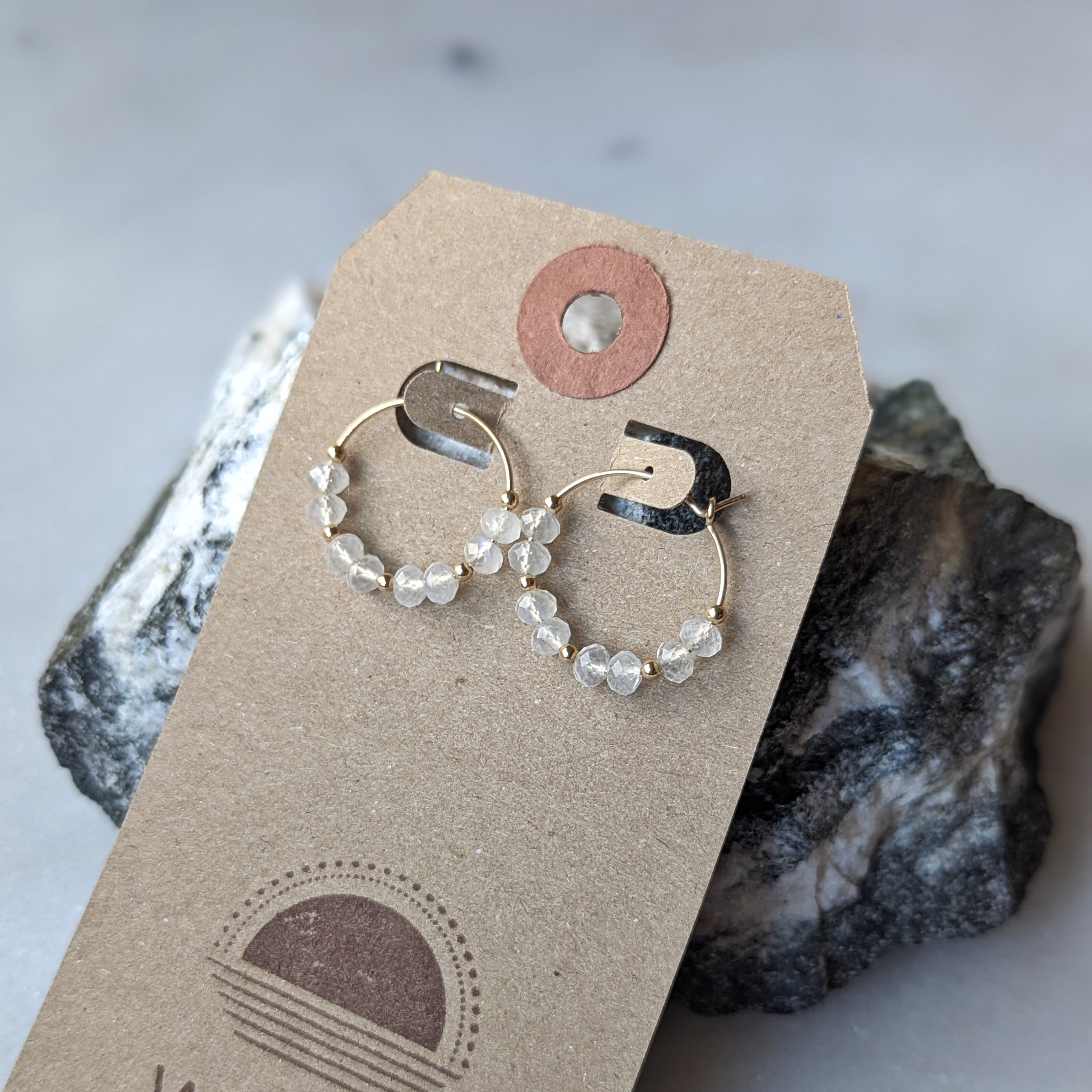 Rainbow Moonstone Mini Hoops