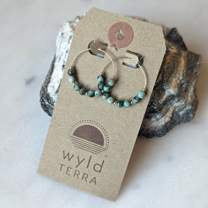 Gold Filled African Turquoise Hoop Earrings