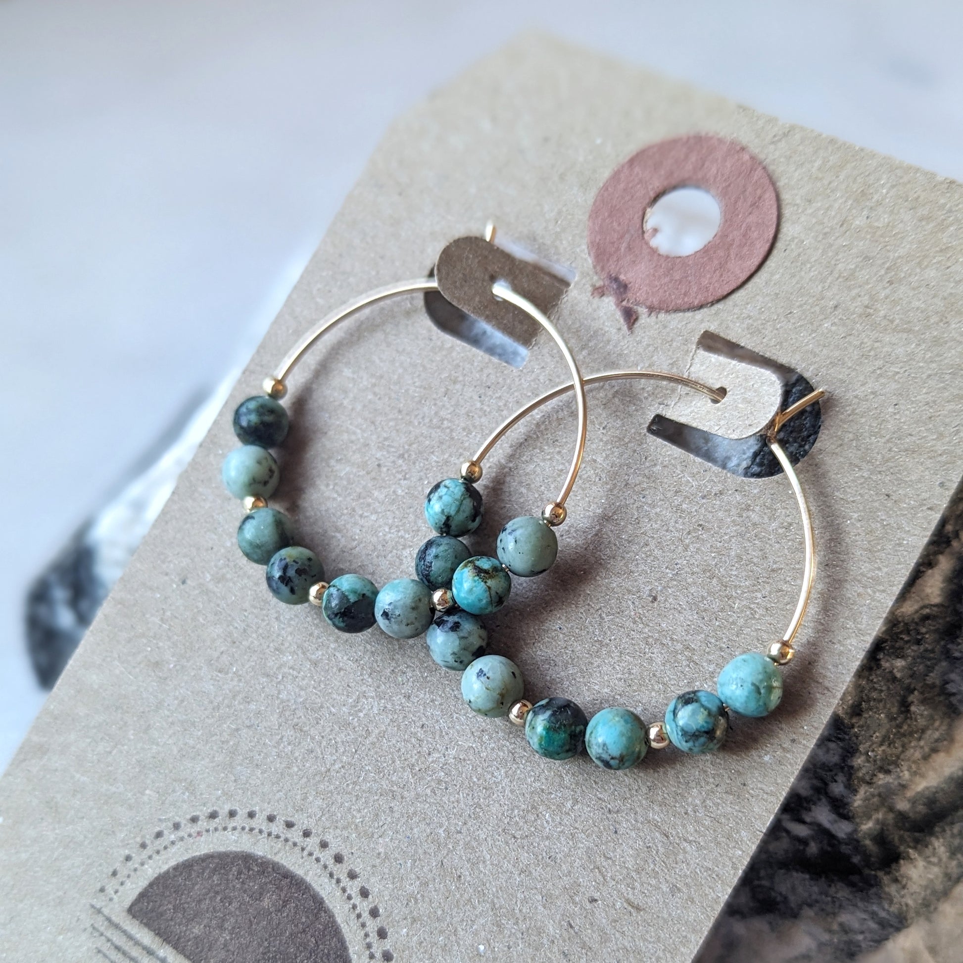 Gold Filled African Turquoise Hoop Earrings