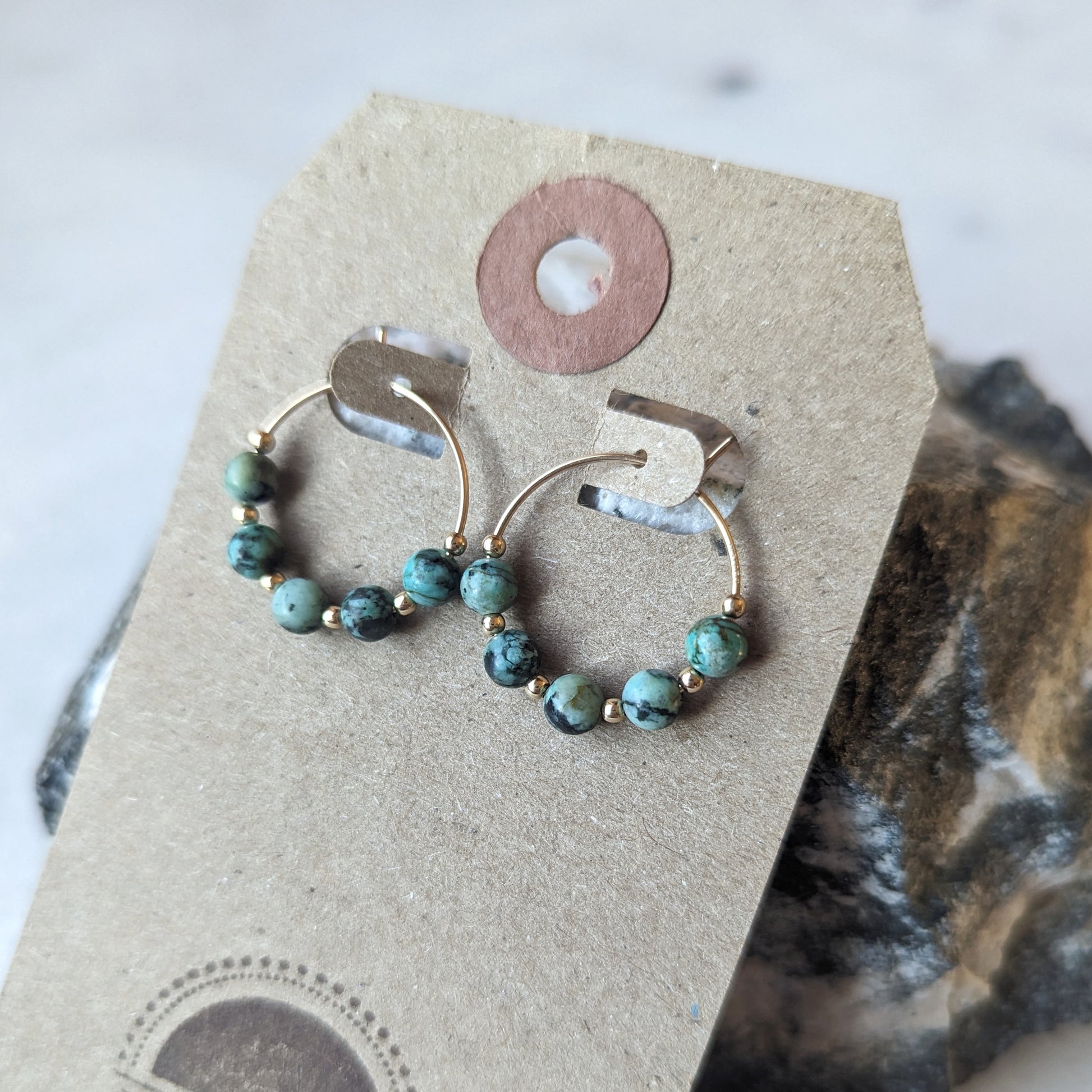 Gold Filled Mini African Turquoise Hoops