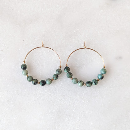 Gold Filled African Turquoise Hoop Earrings