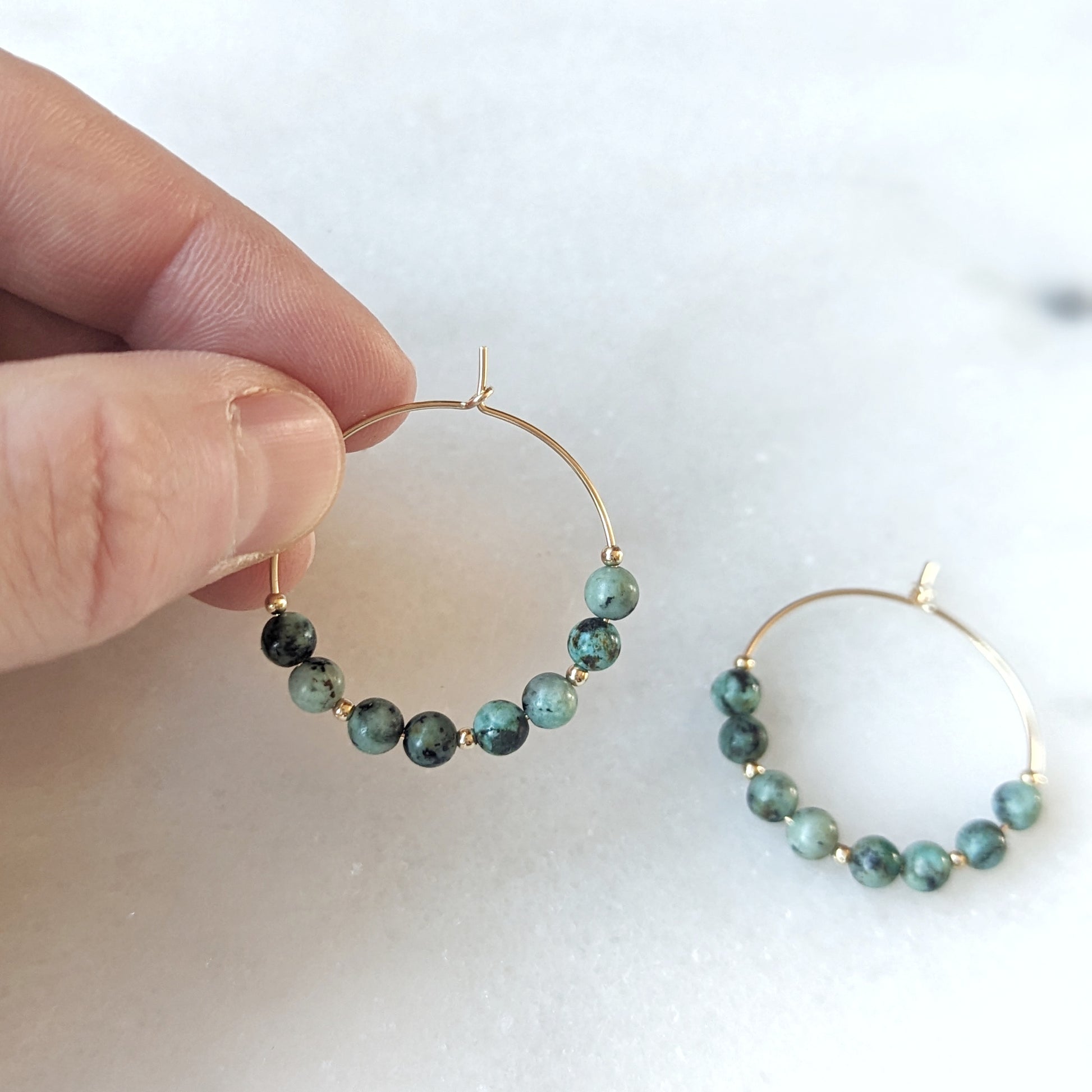 Gold Filled African Turquoise Hoop Earrings