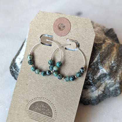 Sterling Silver African Turquoise Hoop Earrings