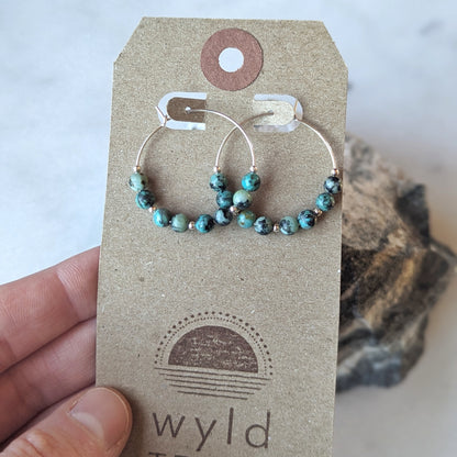 Sterling Silver African Turquoise Hoop Earrings