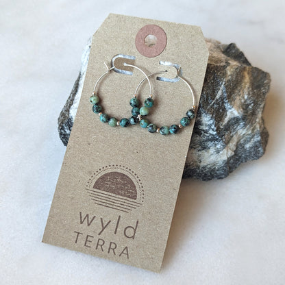 Sterling Silver African Turquoise Hoop Earrings