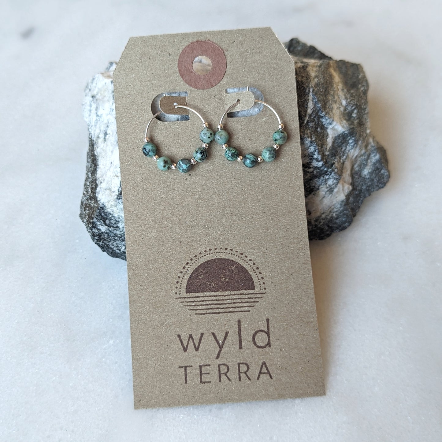 Sterling Silver Mini African Turquoise Hoops