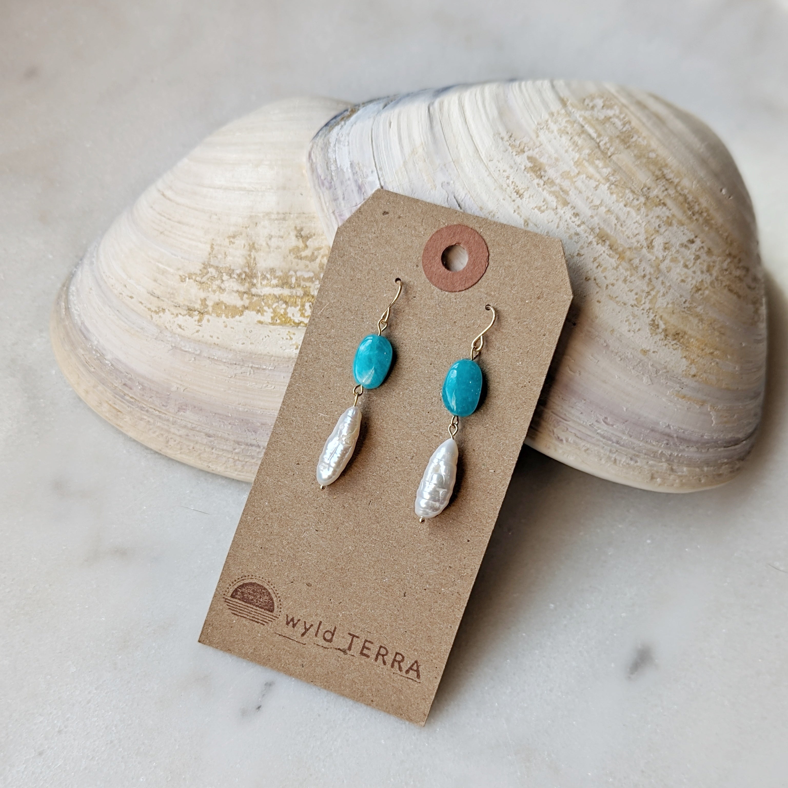 Peruvian Amazonite Ovals & Baroque Freshwater Pearl Dangles