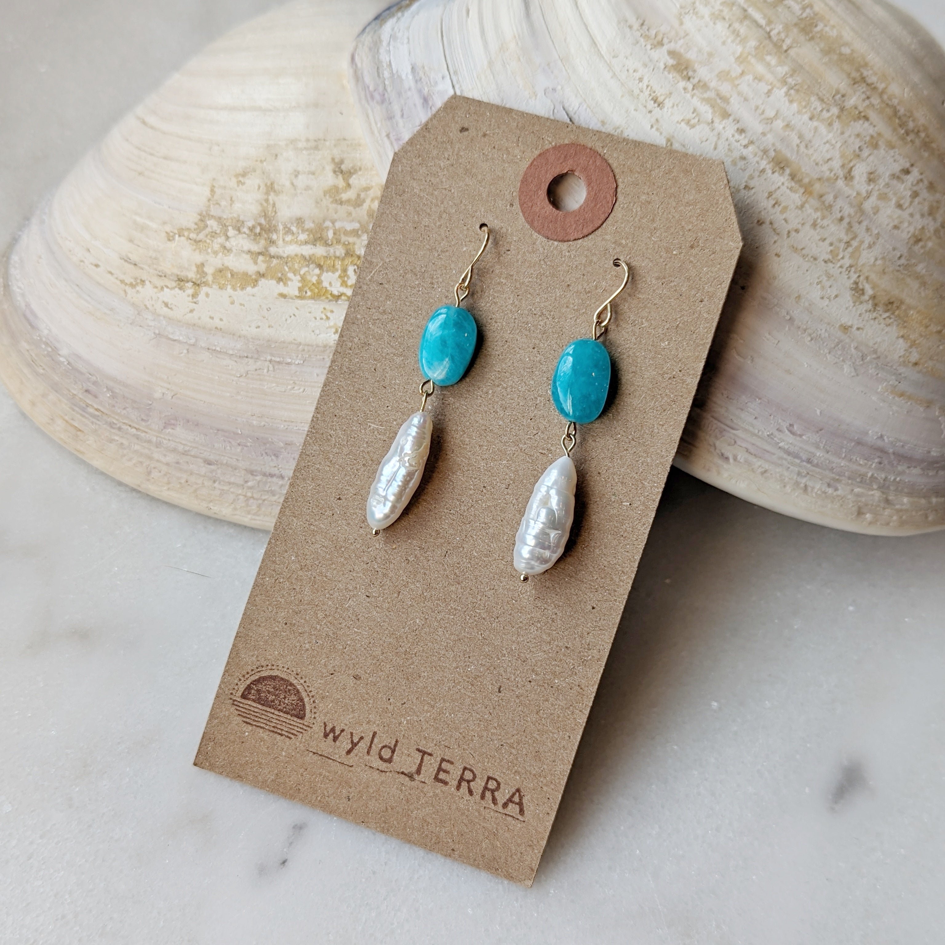 Peruvian Amazonite Ovals & Baroque Freshwater Pearl Dangles