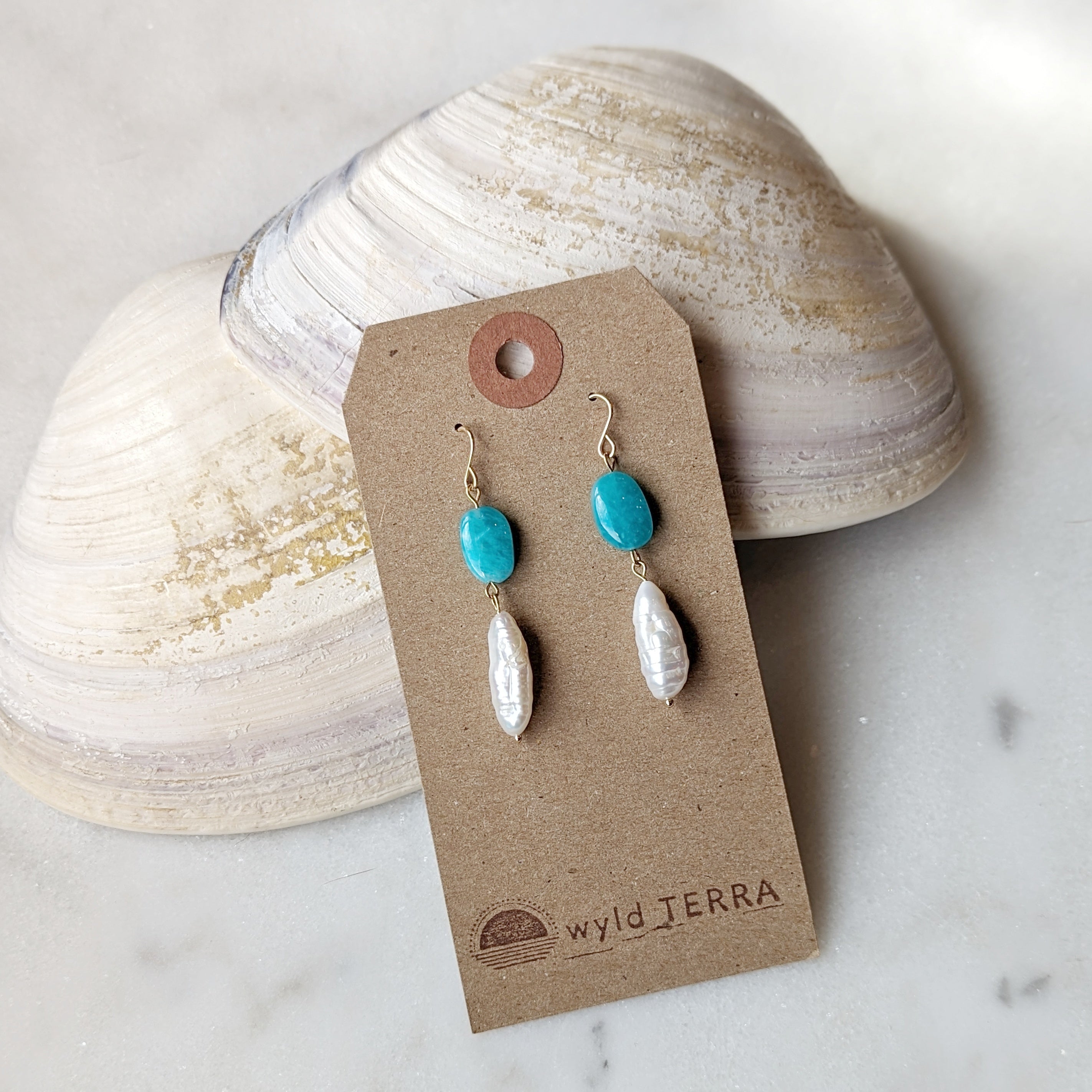 Peruvian Amazonite Ovals & Baroque Freshwater Pearl Dangles