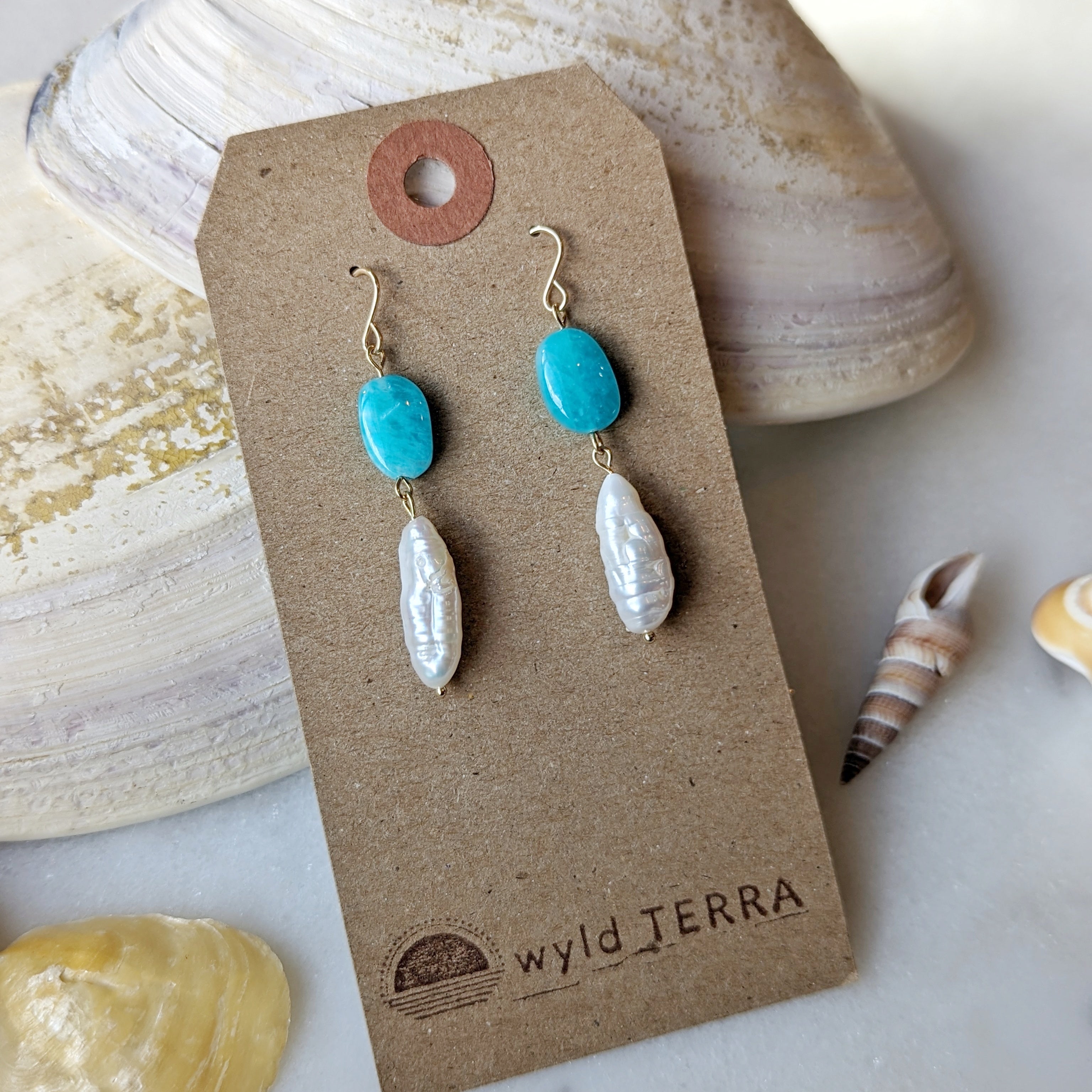 Peruvian Amazonite Ovals & Baroque Freshwater Pearl Dangles