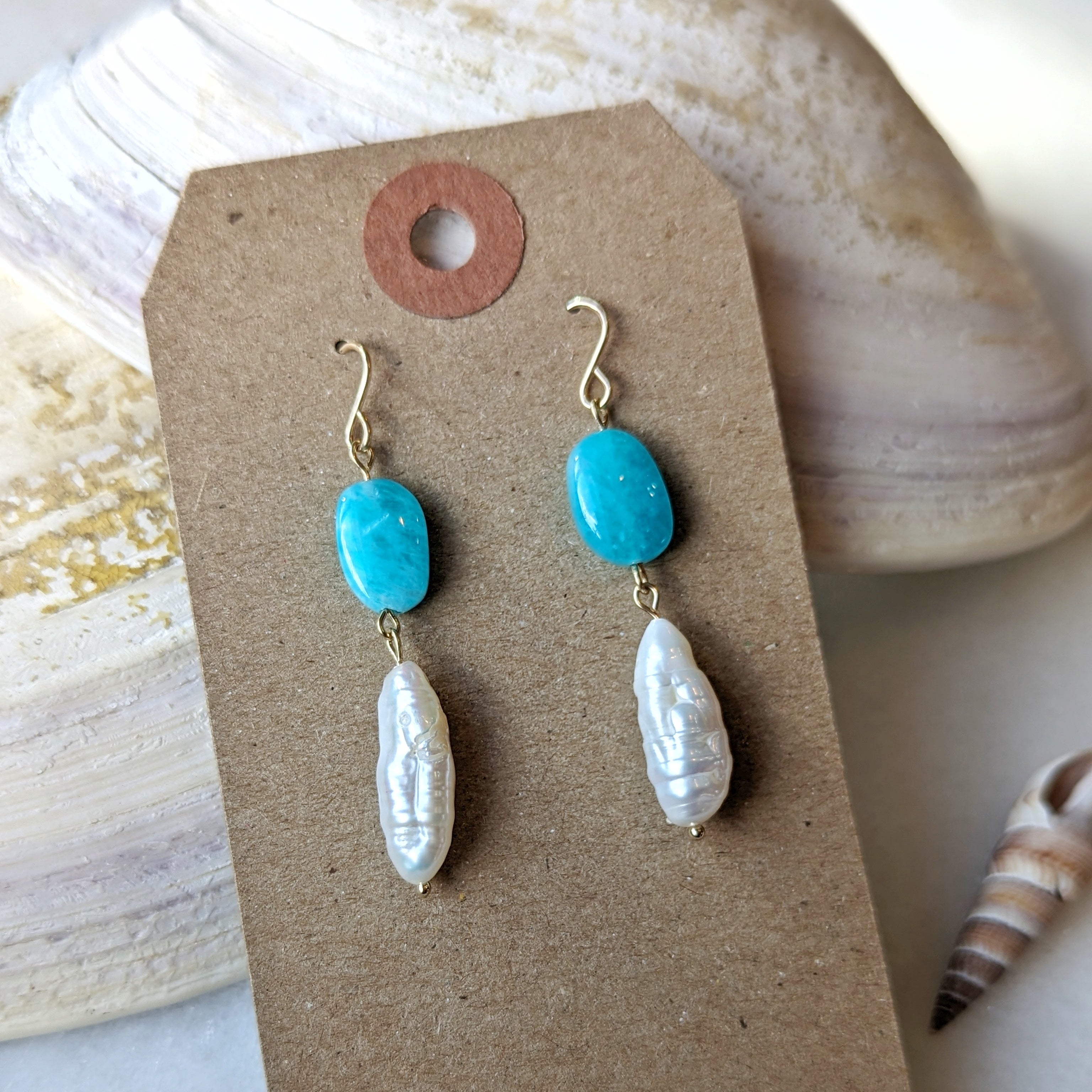 Peruvian Amazonite Ovals & Baroque Freshwater Pearl Dangles