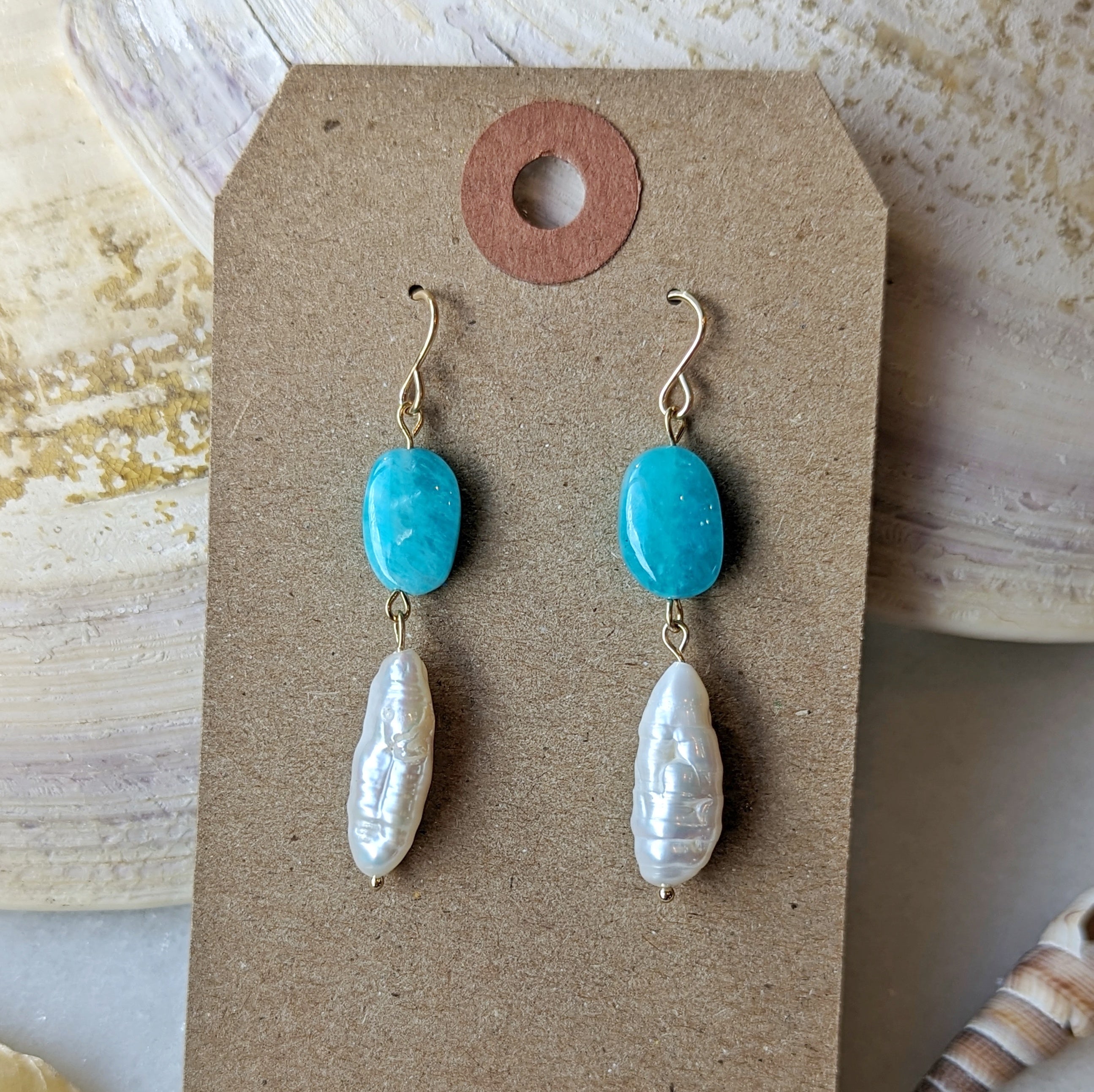 Peruvian Amazonite Ovals & Baroque Freshwater Pearl Dangles
