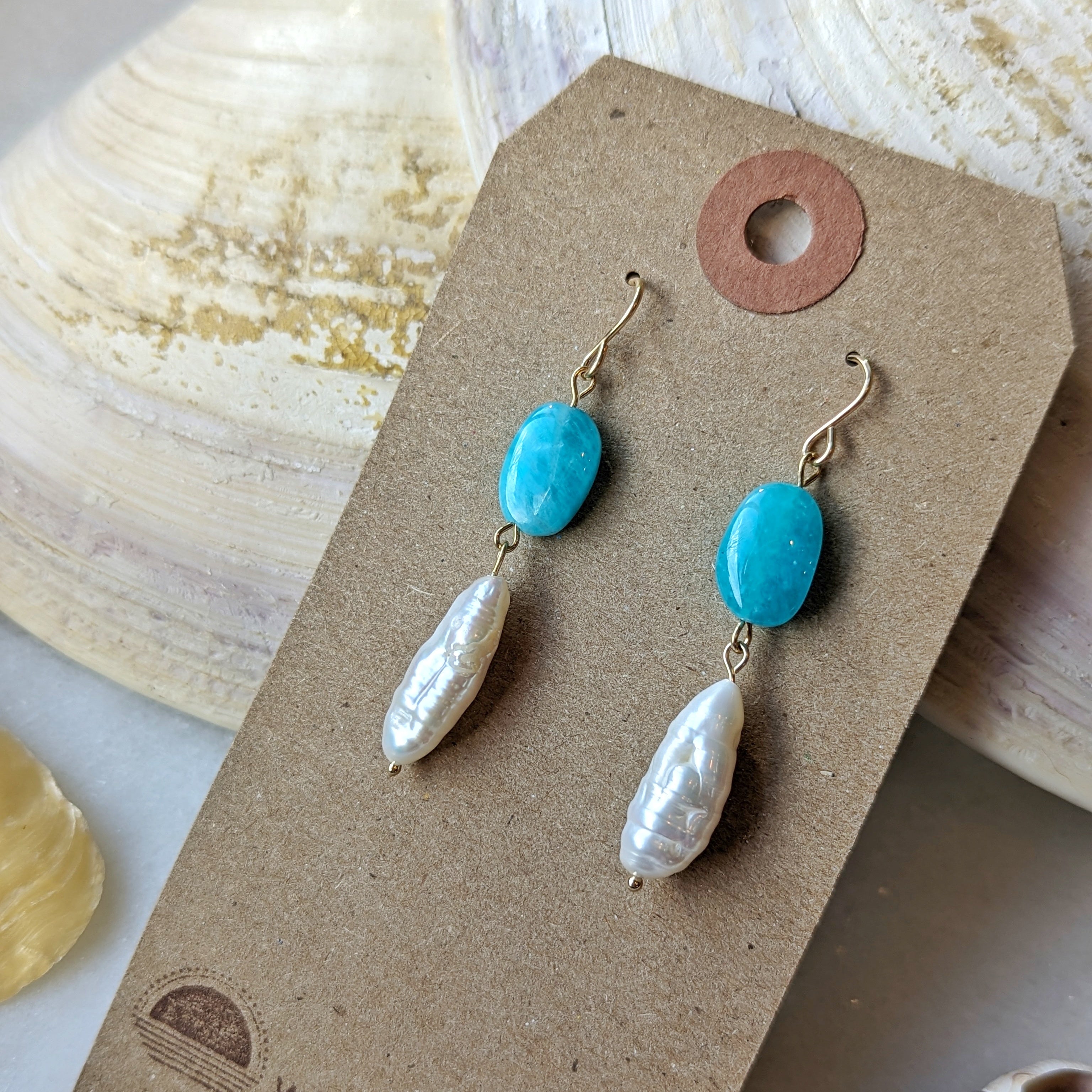 Peruvian Amazonite Ovals & Baroque Freshwater Pearl Dangles