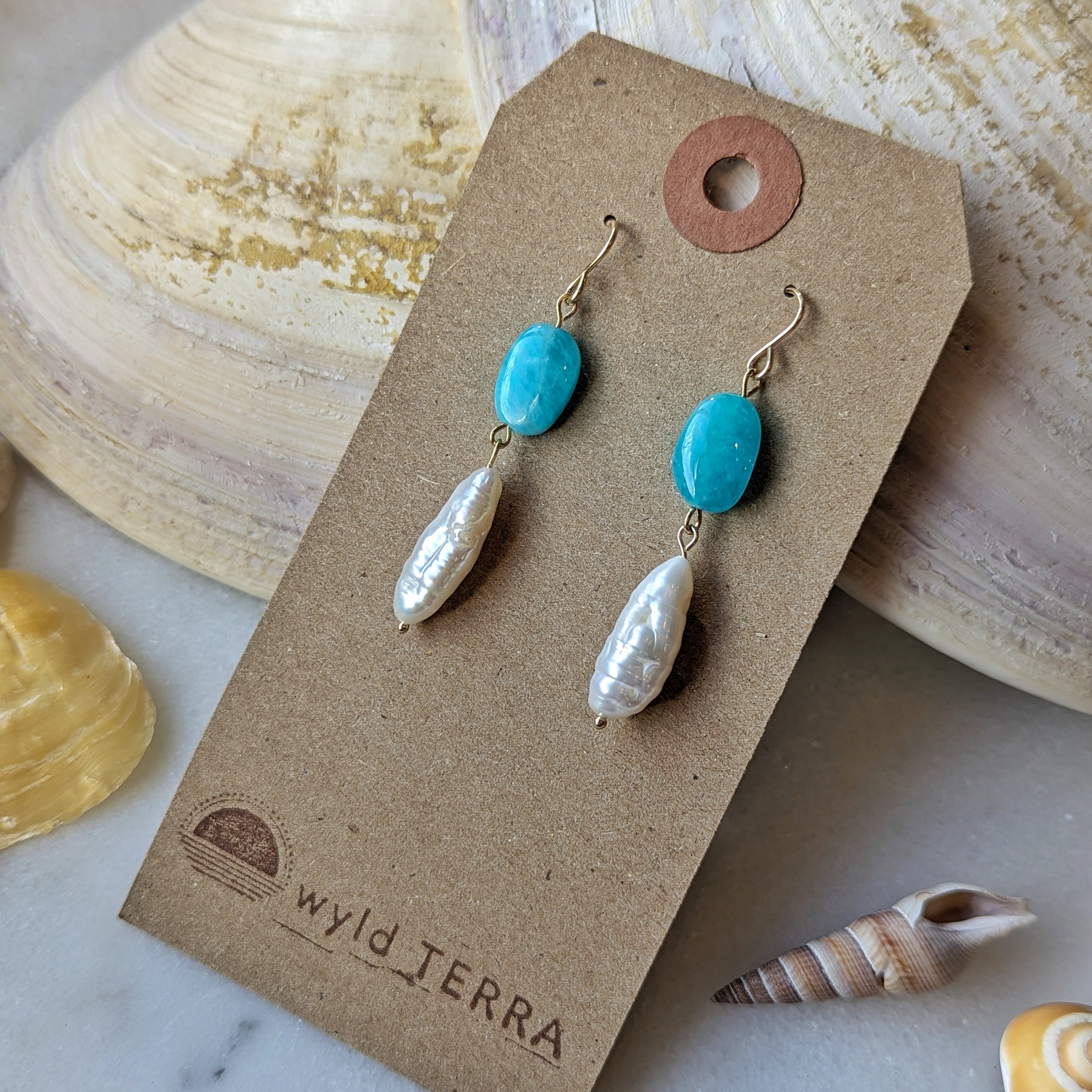 Peruvian Amazonite Ovals & Baroque Freshwater Pearl Dangles