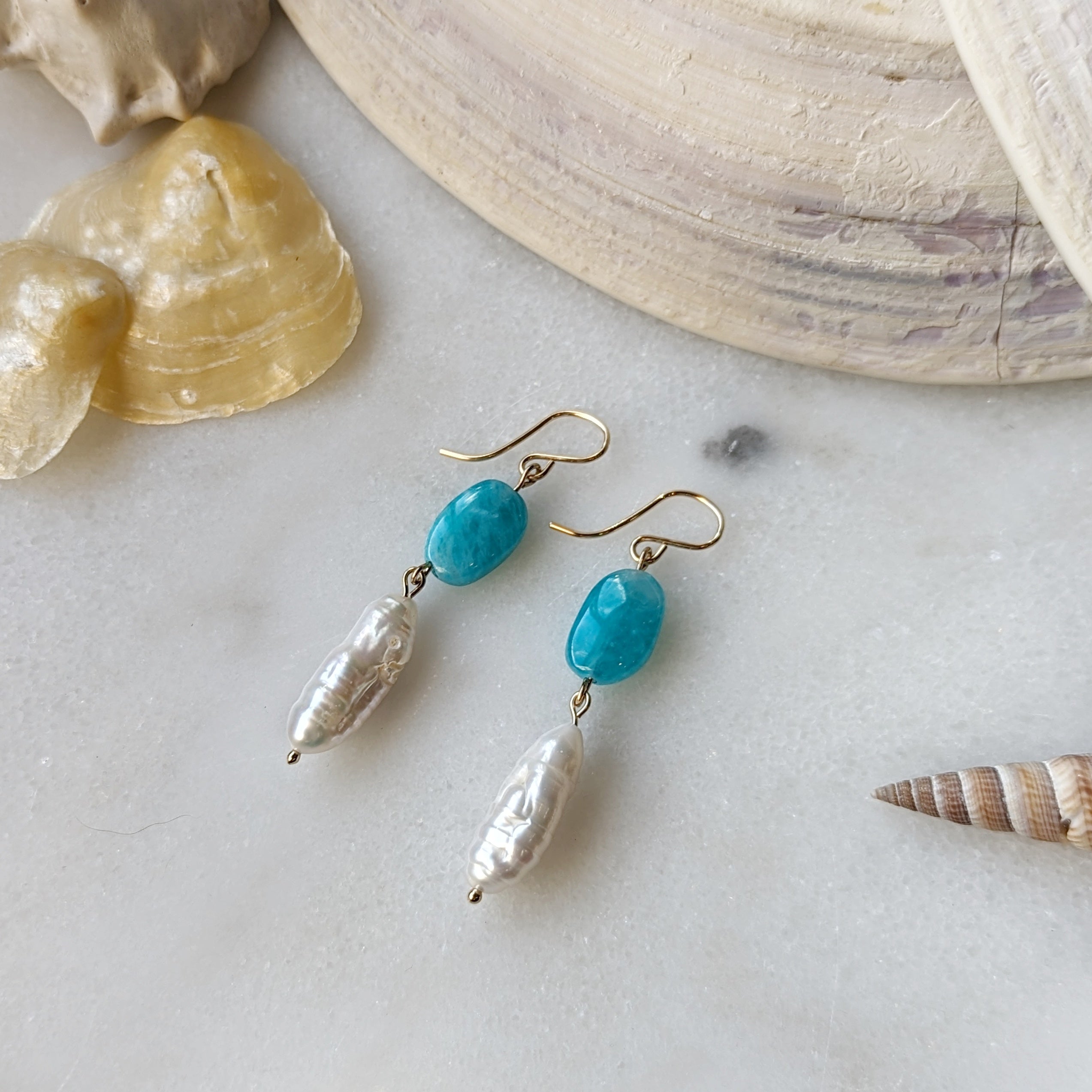 Peruvian Amazonite Ovals & Baroque Freshwater Pearl Dangles