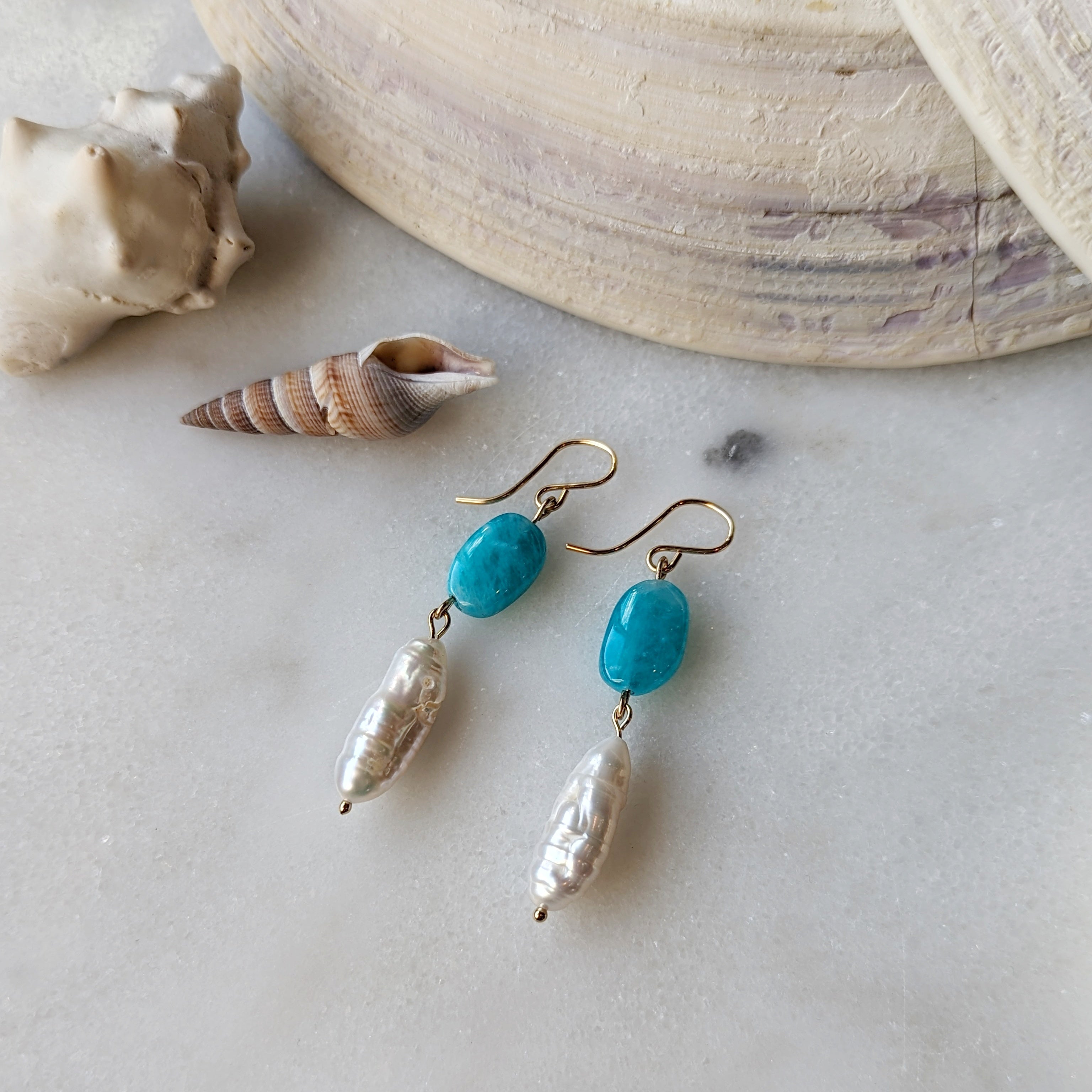Peruvian Amazonite Ovals & Baroque Freshwater Pearl Dangles