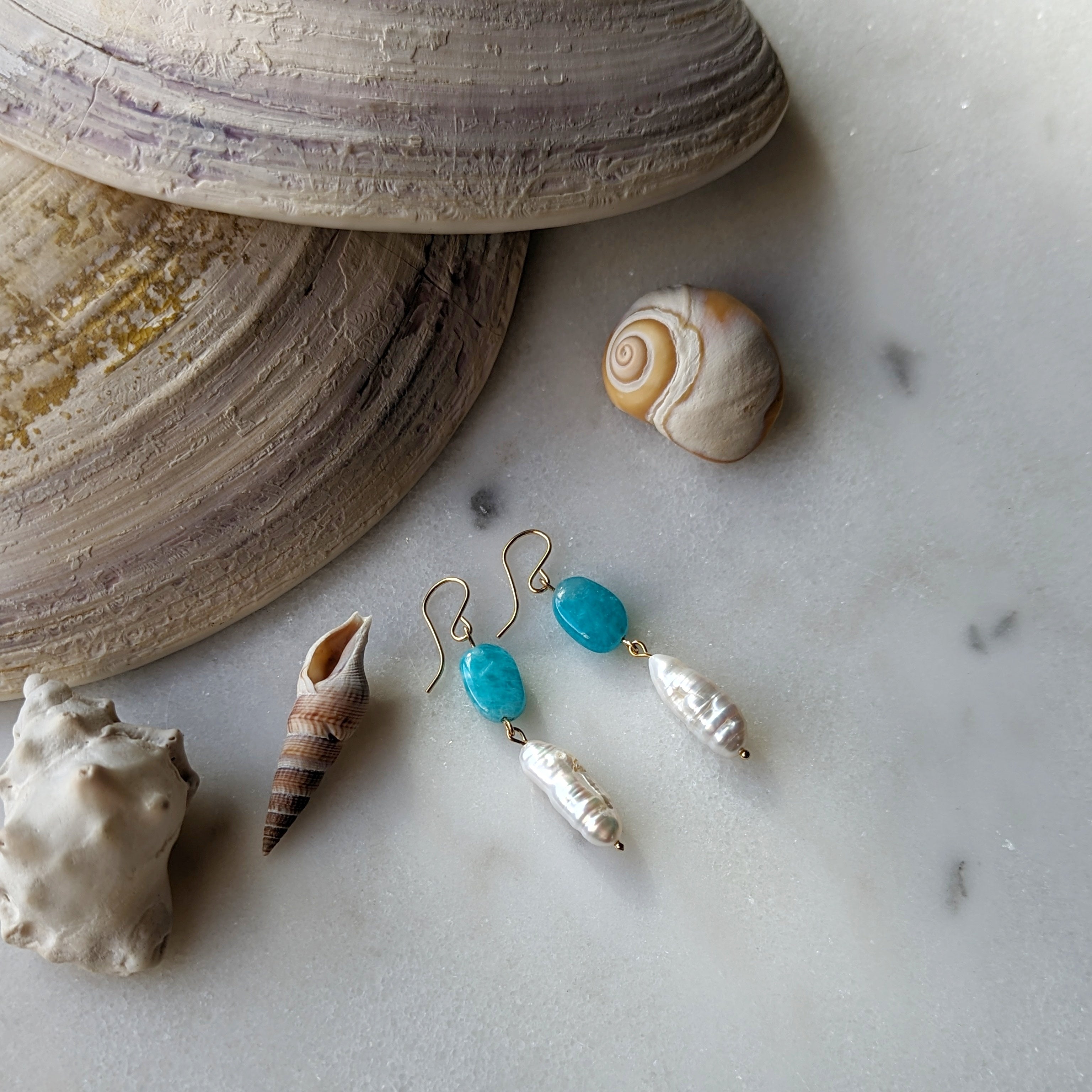 Peruvian Amazonite Ovals & Baroque Freshwater Pearl Dangles