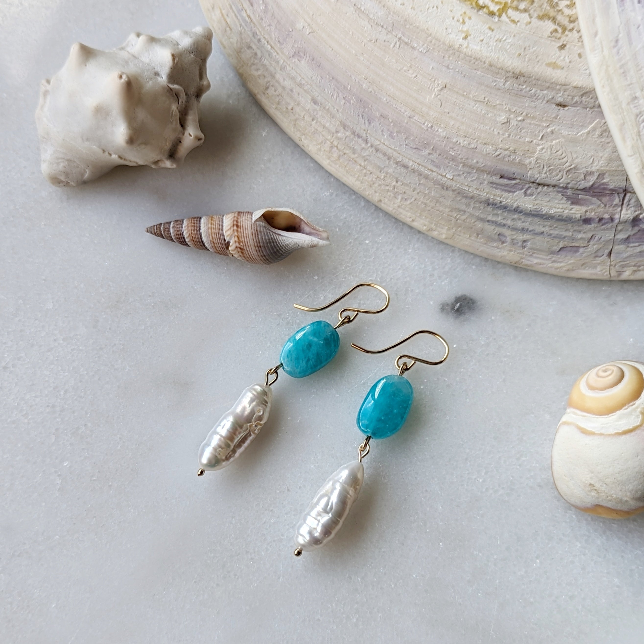 Peruvian Amazonite Ovals & Baroque Freshwater Pearl Dangles