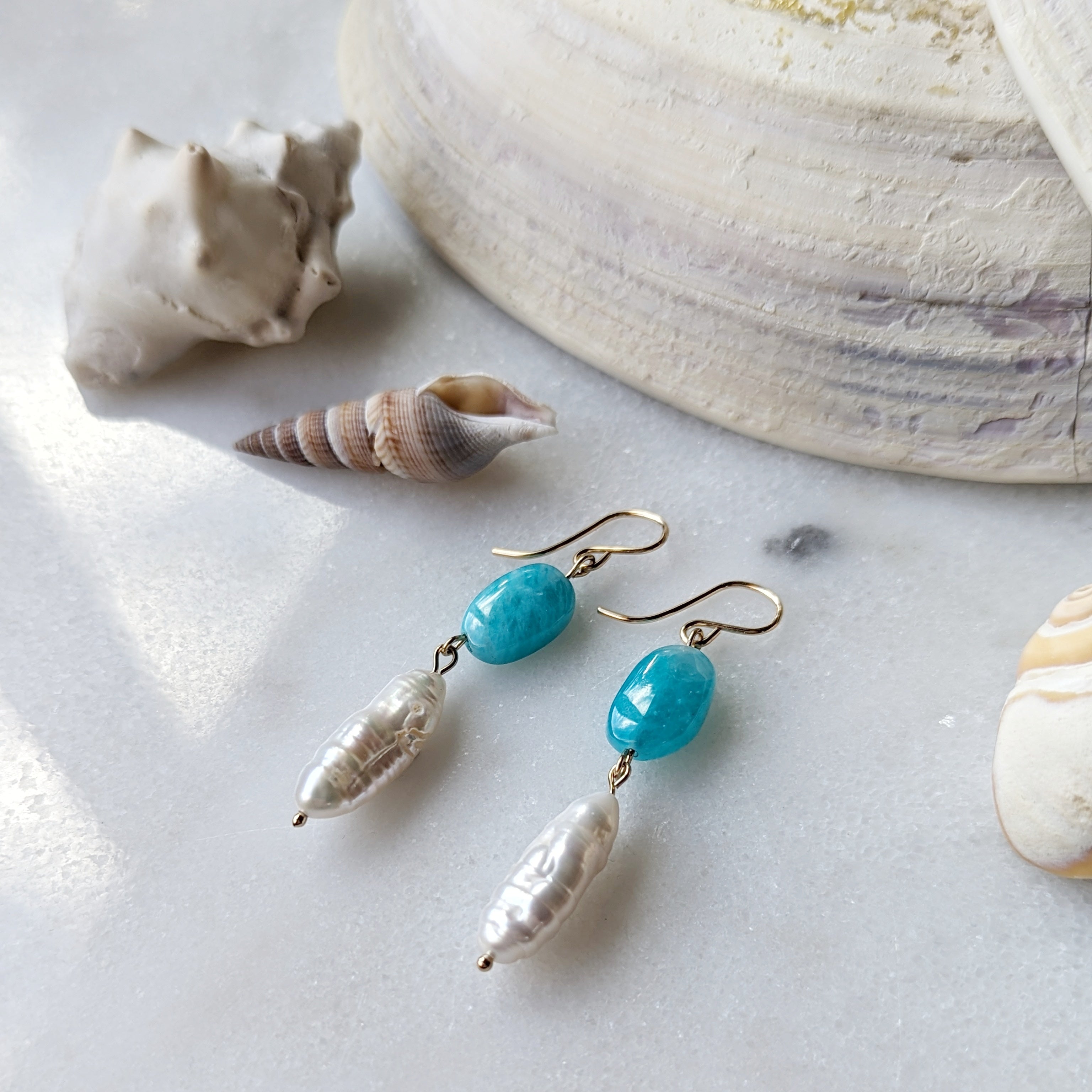 Peruvian Amazonite Ovals & Baroque Freshwater Pearl Dangles